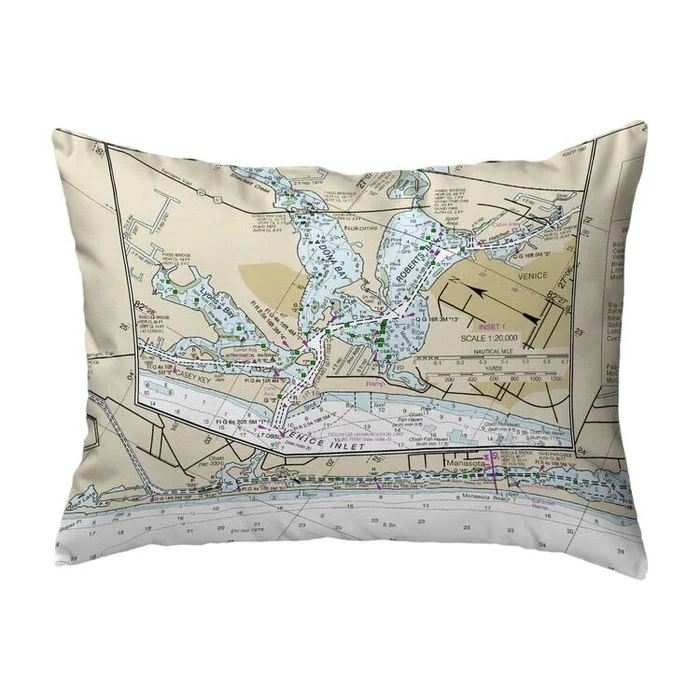 Nautical Maps Indoor Outdoor Pillows Non Corded Water Resistant