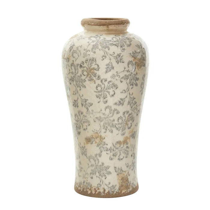 Nearly Natural 16″ Tuscan Ceramic Floral Scroll Urn Vase