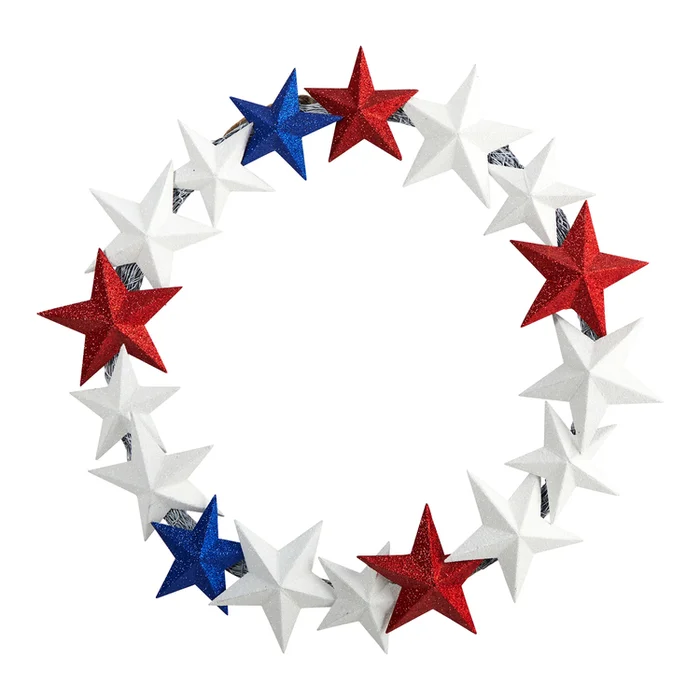 Nearly Natural 21in. Americana Wreath with Stars Red White and Blue