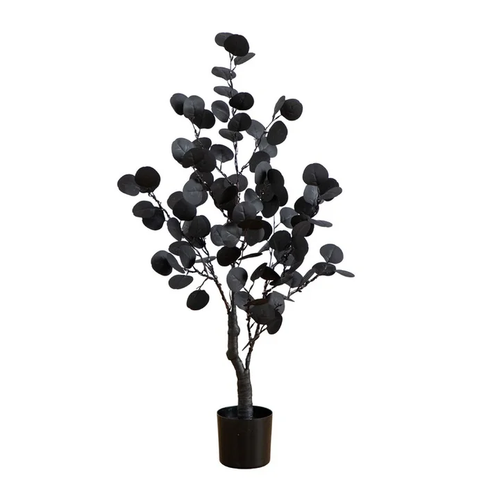 Nearly Natural 3ft. Pre-Lit Artificial Halloween Black Eucalyptus Tree with 80 Orange & Purple LED Lights