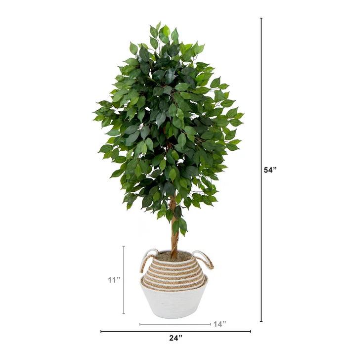 Nearly Natural 4.5ft. Artificial Ficus Tree with Double Trunk in Handmade Cotton & Jute Basket DIY KIT