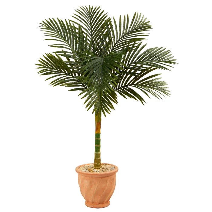 Nearly Natural 4.5ft. Golden Cane Artificial Palm Tree in Terra-Cotta Planter