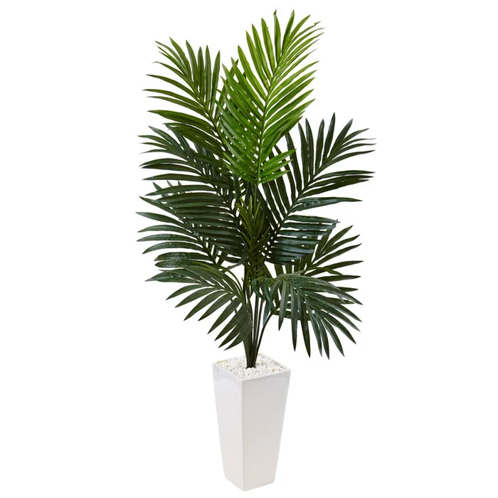 Nearly Natural 4.5ft. Kentia Palm Artificial Tree in White Tower Planter