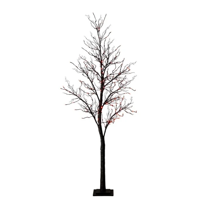 Nearly Natural 7ft. Pre-Lit Halloween Deluxe Black Twig Artificial Tree with 180 Orange & Purple LED Lights