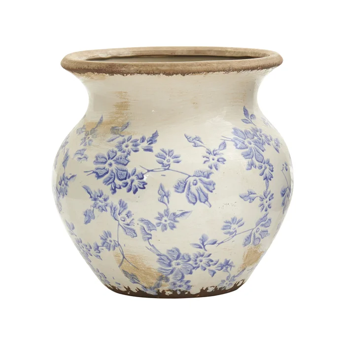 Nearly Natural Tuscan Ceramic Blue Scroll Urn Vase