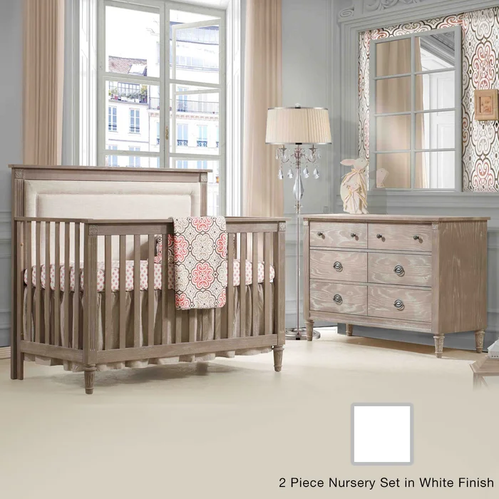 Nest Provence 2 Piece Nursery Set – 4-in-1 Convertible Crib and Double Dresser in White