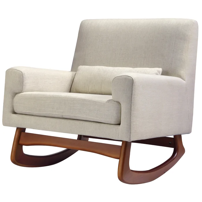 Nursery Works Sleepytime Rocker in Oatmeal Weave Fabric with Walnut Legs