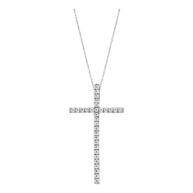 One Carat Tall Skinny Diamond Cross Necklace 16″