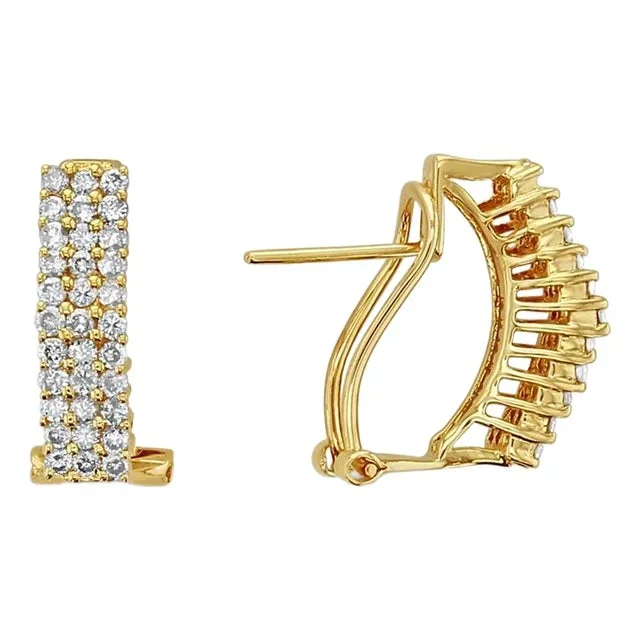One Carat Three Row Diamond Latchback Earrings, 2 Pieces