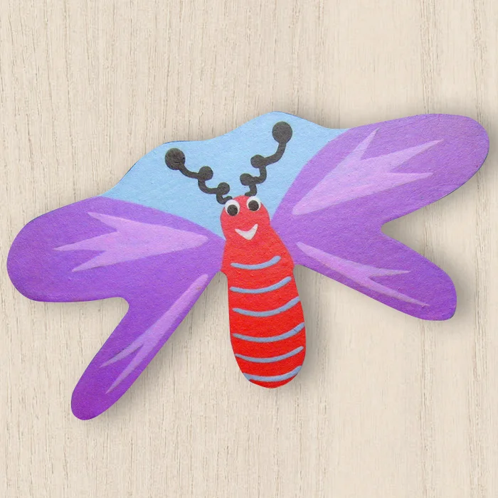 One World Kids Dragonfly Purple/Blue Back Set of 4 Drawer Knobs