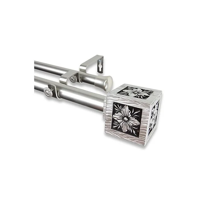 Ophelia 1 inch Double Curtain Rod 120-170 Inch – Satin Nickel