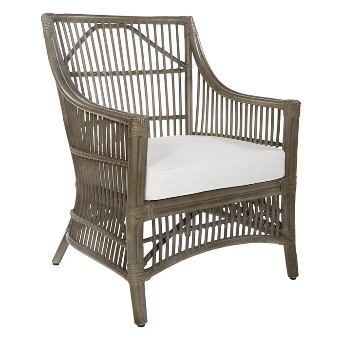OSP Home Furnishings Maui Chair with Cream Cushion and Grey Washed Rattan Frame