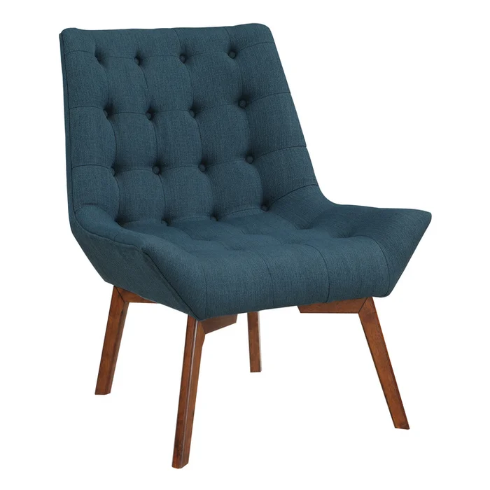 OSP Home Furnishings Shelly Tufted Chair in Azure Fabric with Coffee Legs K/D