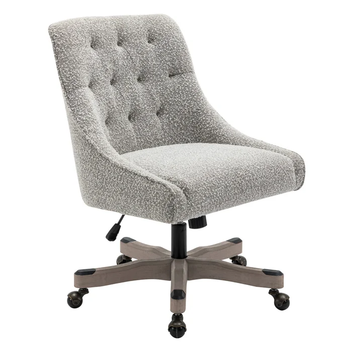 OSP Home Furnishings Tindal Office Chair-Salt and Pepper Boucle Rustic Wood Base