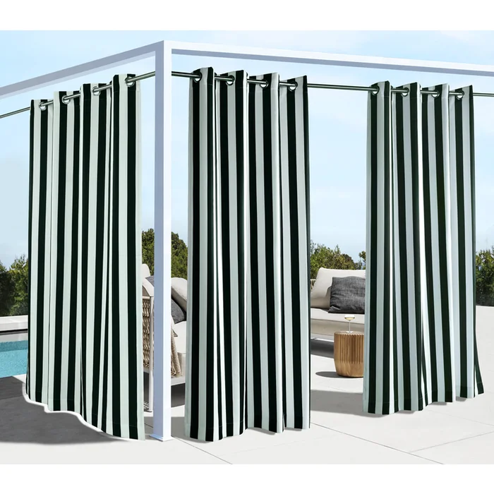 Outdoor Decor Coastal Stripe Grommet Curtain Panel Window Dressing 50 x 96 in Black