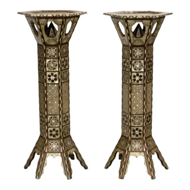 Pair of Mid 20th Century Moroccan Mother of Pearl and Bone Inlaid Pedestals