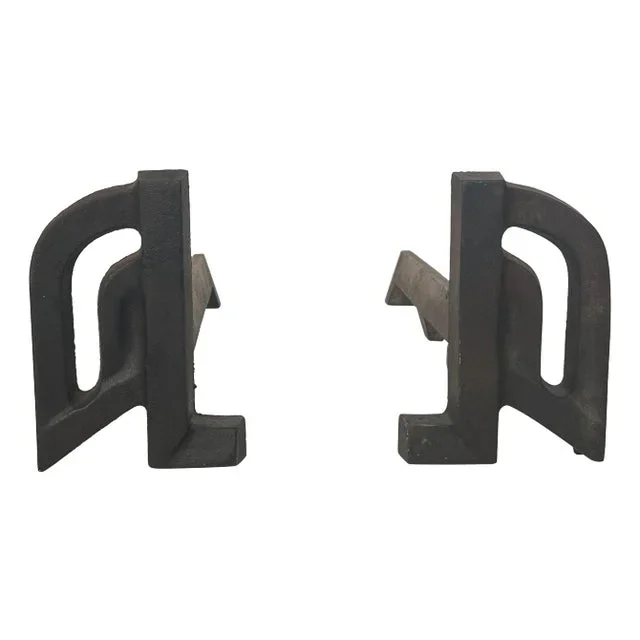 Pair of Modernist Cast Iron and Wrought Iron Andirons. French Work. Circa 1940