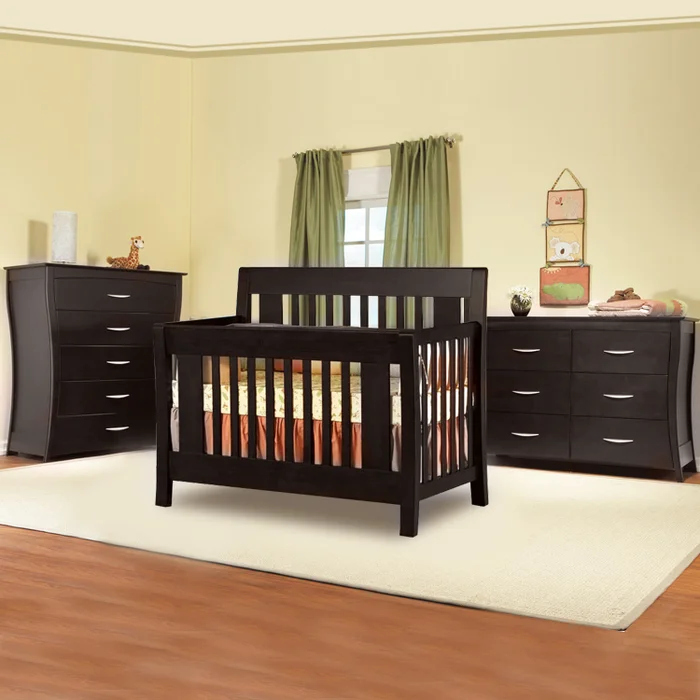 Pali 3 Piece Nursery Set – Emilia Convertible Crib, Trieste 5 Drawer Dresser and Trieste Double Dresser / Changer in Mocacchino