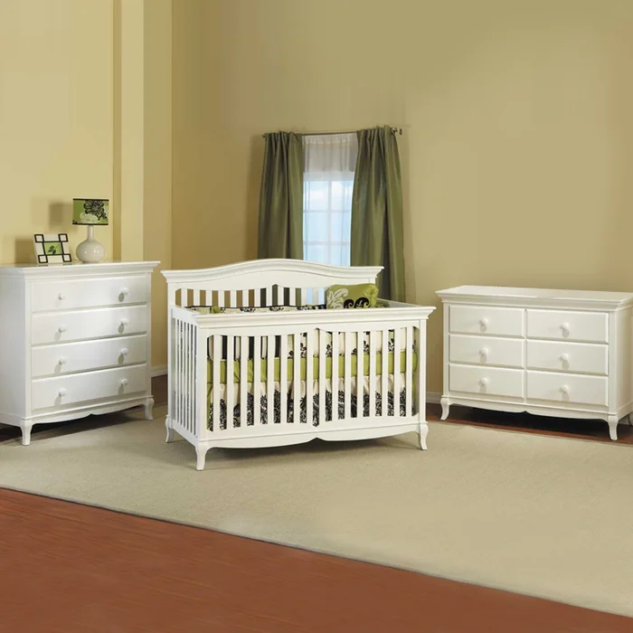 Pali 3 Piece Nursery Set – Mantova Convertible Crib, 4 Drawer Dresser and Double Dresser / Changer in White