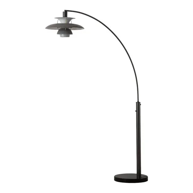 Palm Springs 1 Light Arc Floor Lamp – 87″, Gunmetal & Gray Tonal Shades, Marble Base, Dimmer Switch