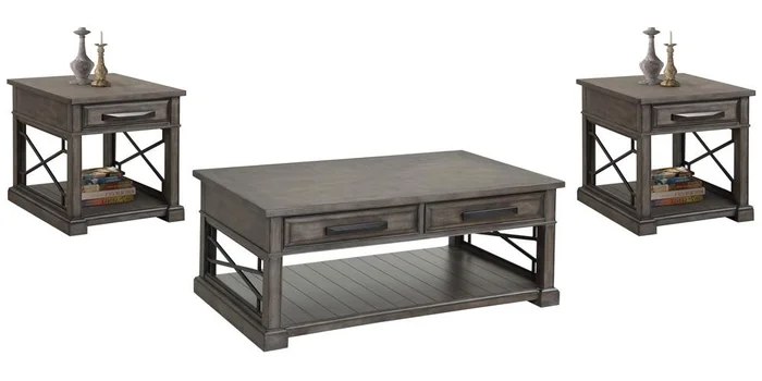 Parker House – Sundance – Smokey Grey Cocktail Table with 2 End Tables – SUN-3PC-01-02-SGR