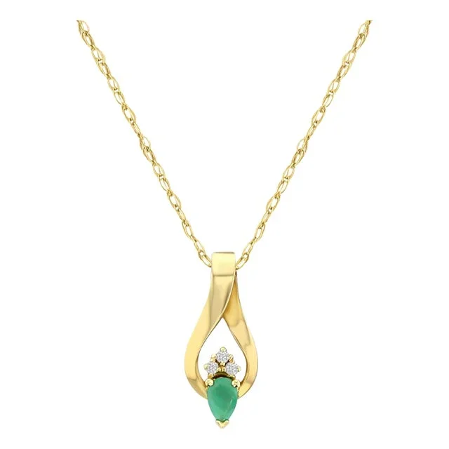 Pear Shaped Emerald Necklace with Diamond Accents 16″