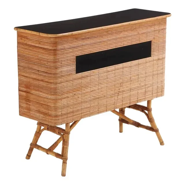 Pencil Reed Rattan and Laminate Mid Century Bar