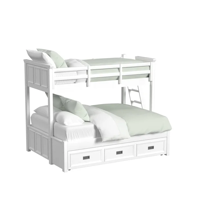 Picket House Furnishings – Brooklyn Kids Twin Over Full Bunk with Ladder and Trundle in White – Y-15760-7-B5