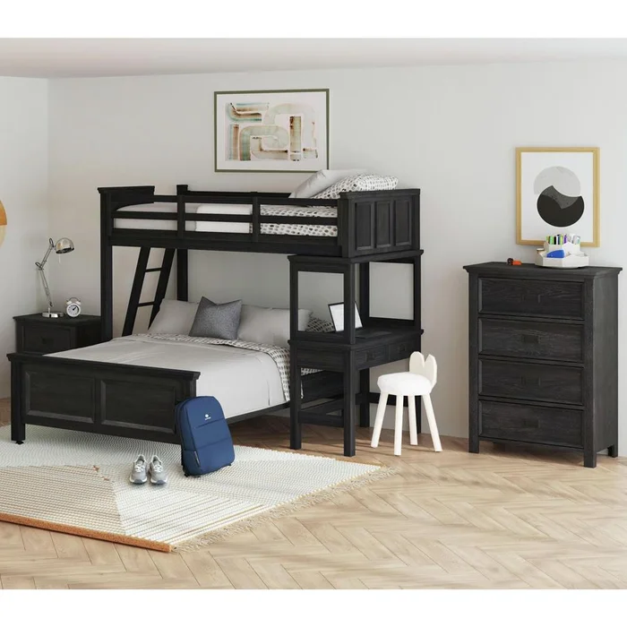 Picket House Furnishings – Brooklyn Kids Twin Over Full Loft with Ladder and Desk with Speaker 3PC Bedroom Set in Charcoal – Y-15760-8-L3-3PC