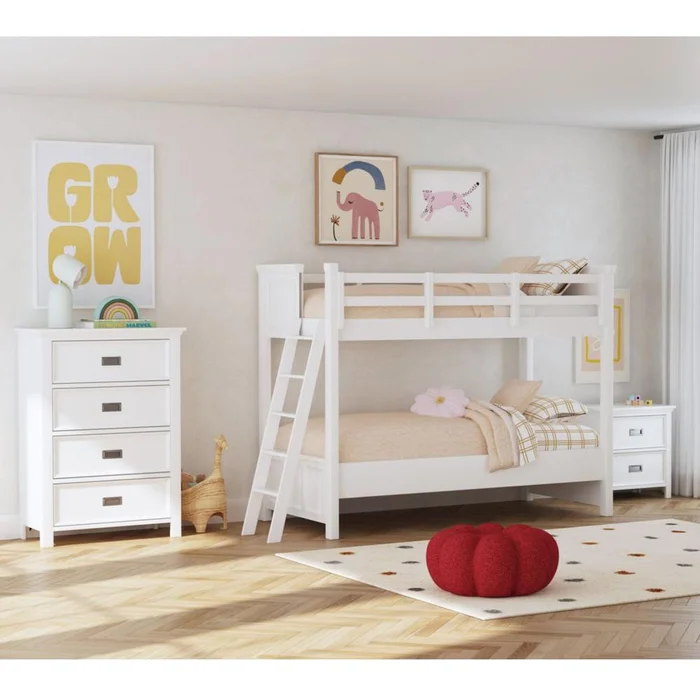 Picket House Furnishings – Brooklyn Kids Twin Over Twin Bunk with Ladder 3PC Bedroom Set in White – Y-15760-7-B1-3PC