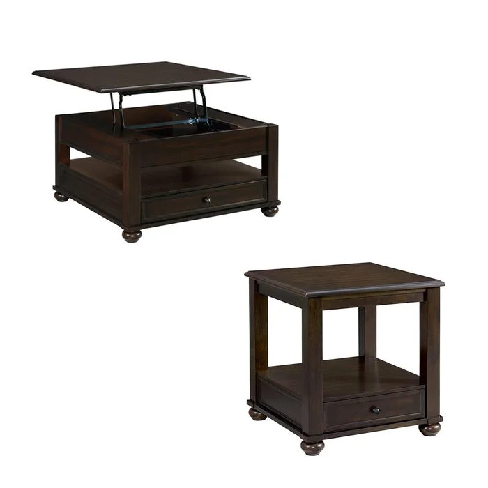 Picket House Furnishings – Chad 2PC Occasional Table Set in Cherry-Square Lift-Top Coffee Table & End Table – T-15740-5-SC-2PC