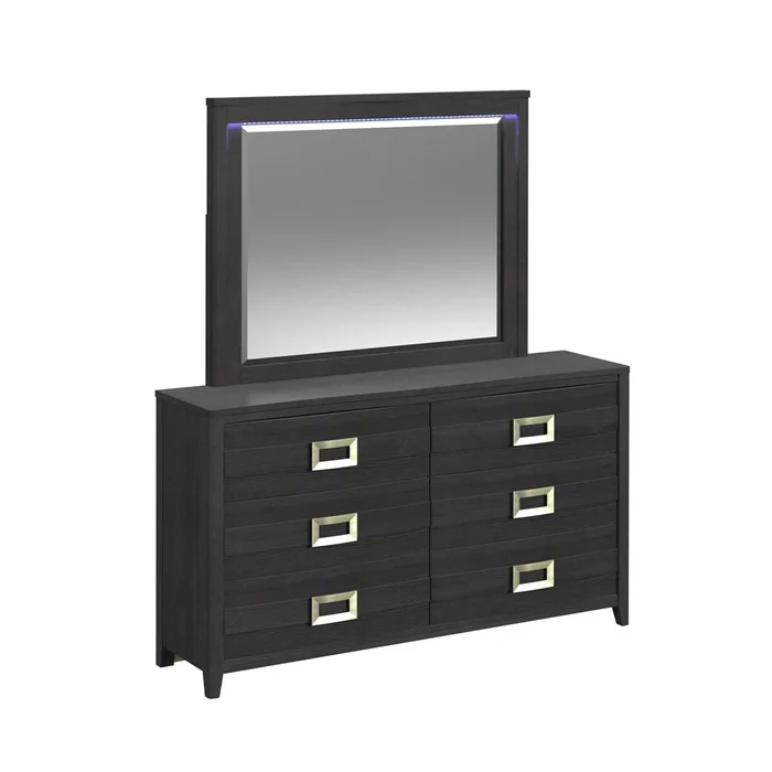 Picket House Furnishings – Chett Dresser and Mirror Set with LED in Black – B-15990-8-DRMR
