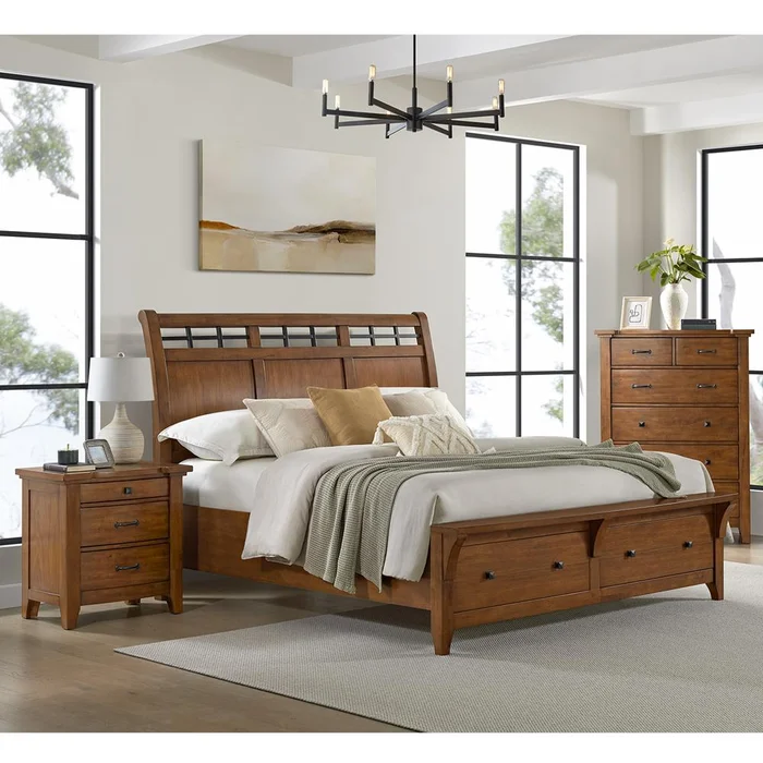 Picket House Furnishings – Joseph King Sleigh Storage 3PC Bedroom Set in Chestnut – B-15580-5-KSB-3PC