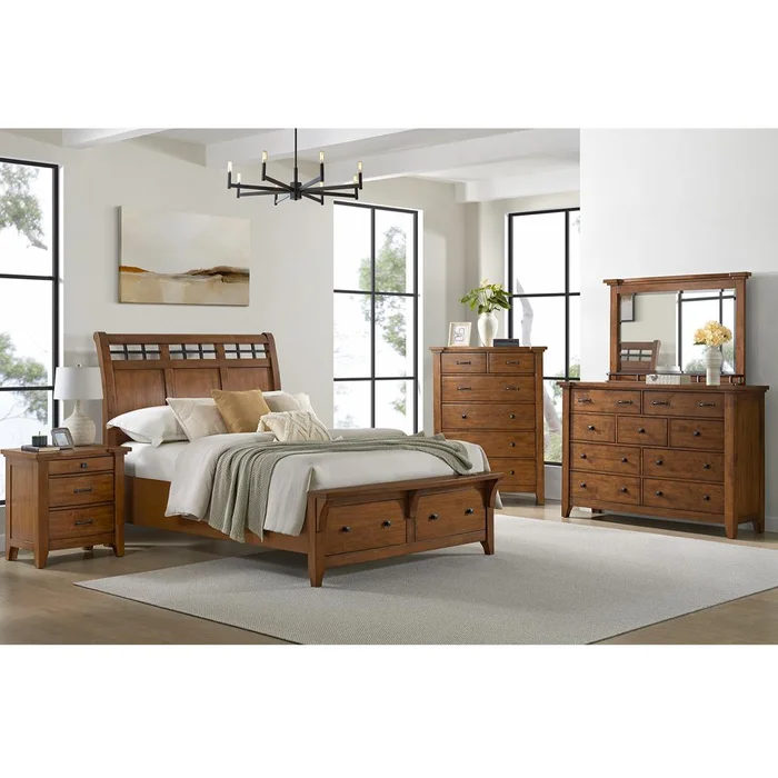 Picket House Furnishings – Joseph Queen Sleigh Storage 5PC Bedroom Set in Chestnut – B-15580-5-QSB-5PC
