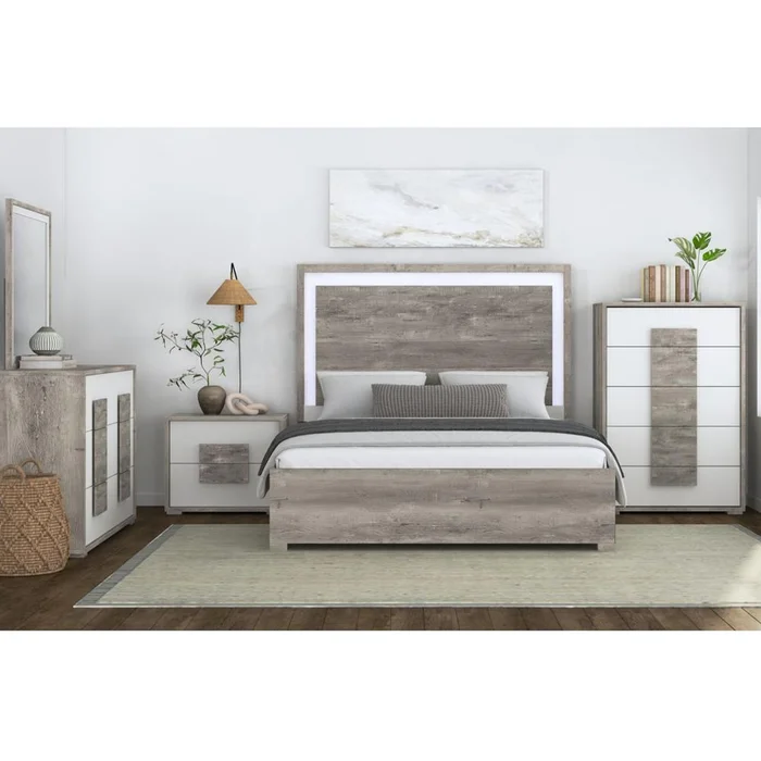 Picket House Furnishings – Vega Full 5PC Bedroom Set with LED in Dual Tone – B-16010-7-FBL-5PC