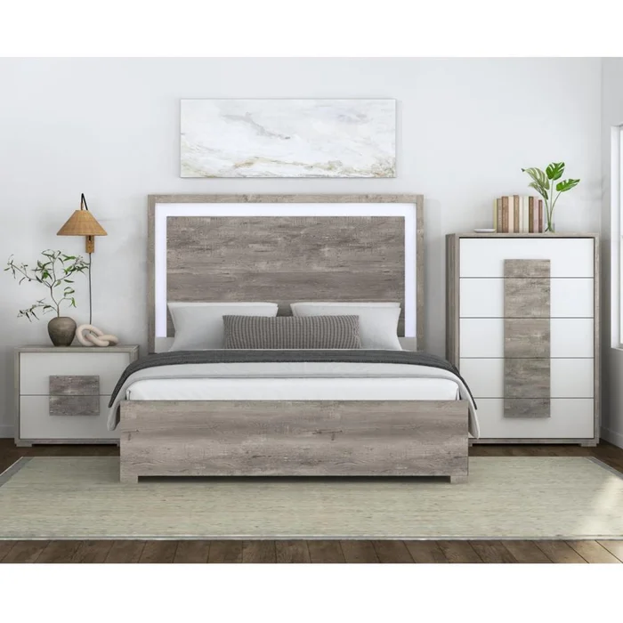 Picket House Furnishings – Vega King 3PC Bedroom Set with LED in Dual Tone – B-16010-7-KBL-3PC