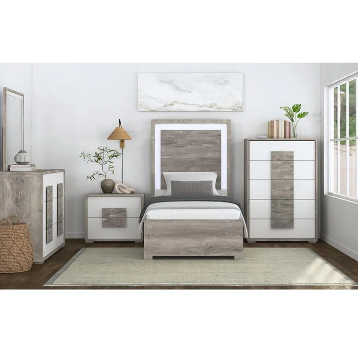 Picket House Furnishings – Vega Twin 5PC Bedroom Set with LED in Dual Tone – B-16010-7-TBL-5PC