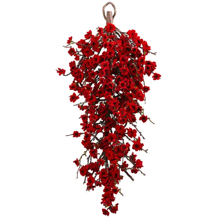 Plum Blossom Teardrop Wreath – 28 Long Plastic & Iron Wire Decor – Nearly Natural