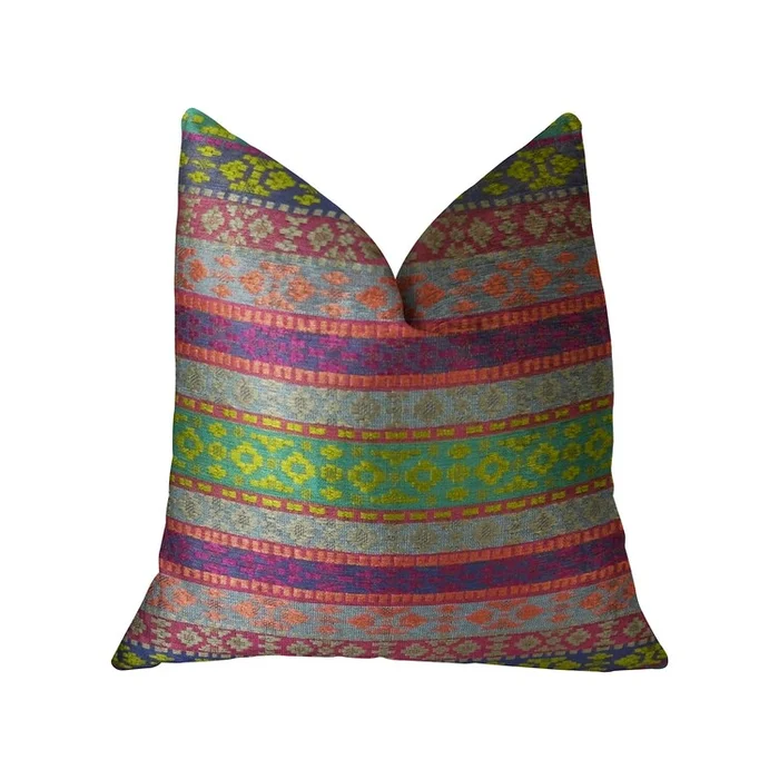 Plutus Brands Avalanche Magenta Green and Blue Handmade Luxury Pillow