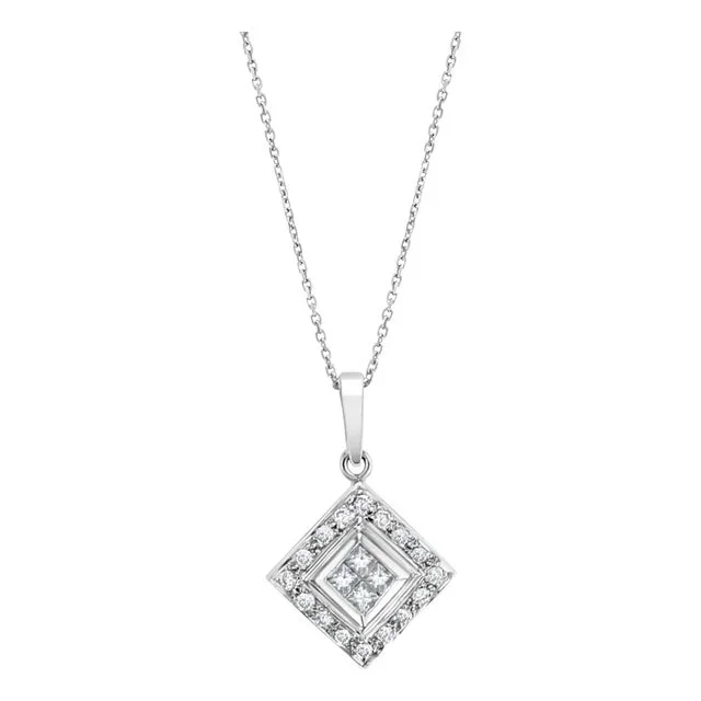 Princess Cut Diamond Pendant .46cttw 14K White Gold 16″