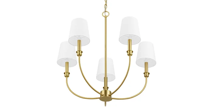 Prominence Home Billet 5 Light 26″ Wide Chandelier with Cotton Shades