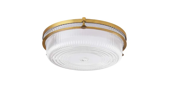Quorum International Emory 14″ Wide LED Flush Mount Drum Ceiling Fixture with Clear, Ribbed Glass Shade
