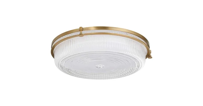 Quorum International Emory 18″ Wide LED Flush Mount Drum Ceiling Fixture with Clear, Ribbed Glass Shade