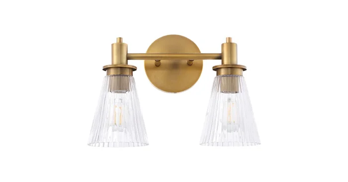 Quorum International Lawton 2 Light 14″ Wide Vanity Light with Clear, Ribbed Glass Shades