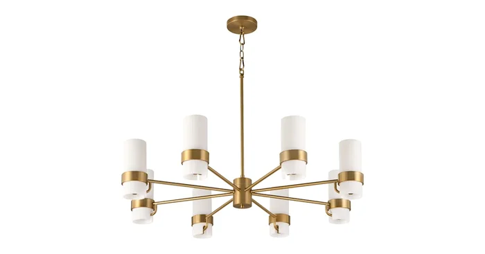 Quorum International Sojourn 8 Light 36″ Wide Pillar Candle Style Chandelier with Ribbed, Milky Glass Shades