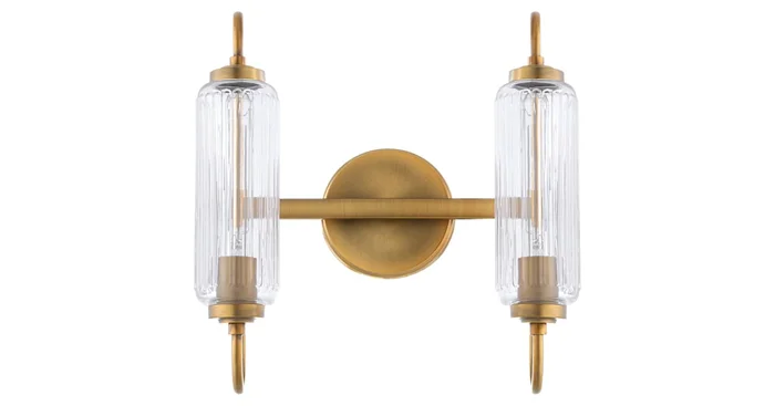 Quorum International Whitmire 2 Light 14″ Wide Vanity Light with Clear, Ribbed Glass Shades