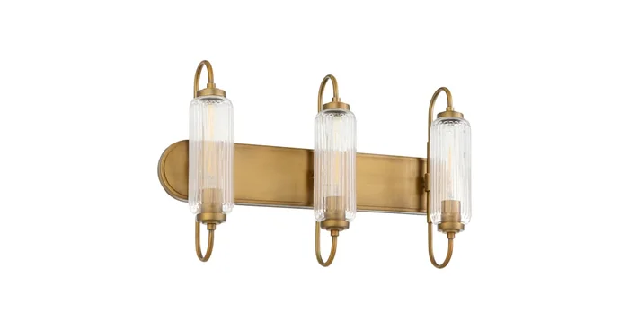 Quorum International Whitmire 3 Light 24″ Wide Vanity Light with Clear, Ribbed Glass Shades