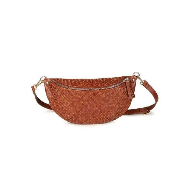 Rafe Alex Woven Leather Sling Crossbody bag, Cognac