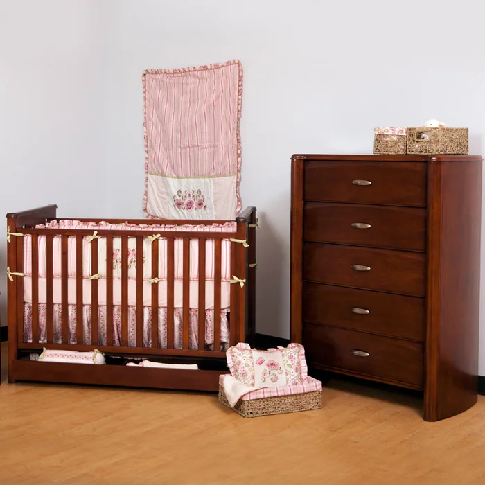 Ragazzi 2 Piece Nursery Set – Eclipse Crib with Drawer and 5 Drawer Chest in Antique Cherry