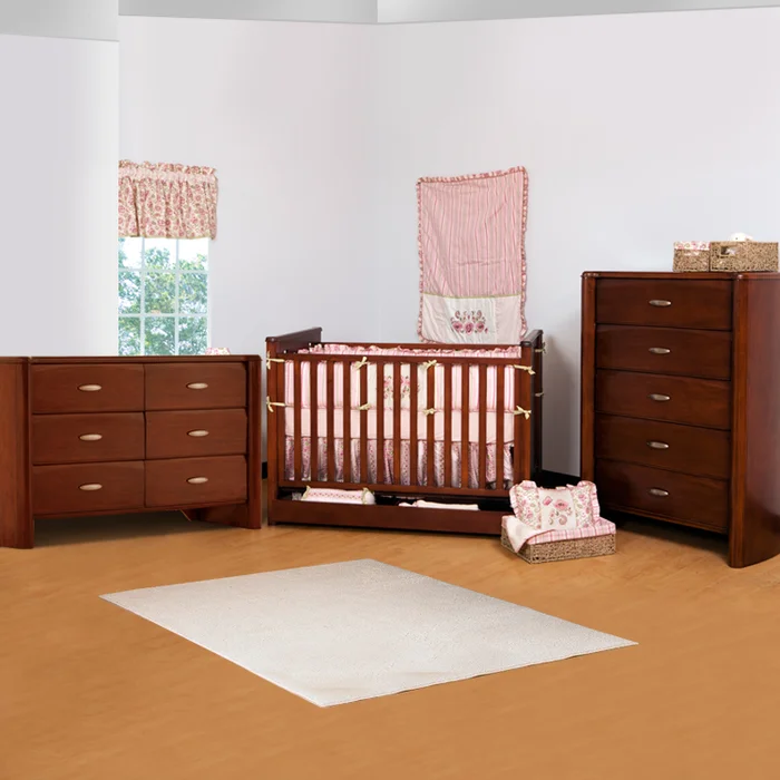 Ragazzi 3 Piece Nursery Set – Eclipse Crib with Drawer, 5 Drawer Chest and 6 Drawer Dresser in Antique Cherry
